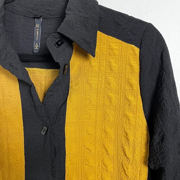 NWT IC by Connie K Button Front Color Block Tunic Top Yellow Black Small Career - Picture 4 of 10